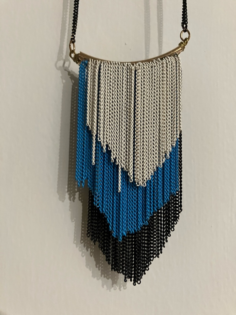 Fringe Layered Chain Necklace in Silver, Blue & Black - Women Jewelry